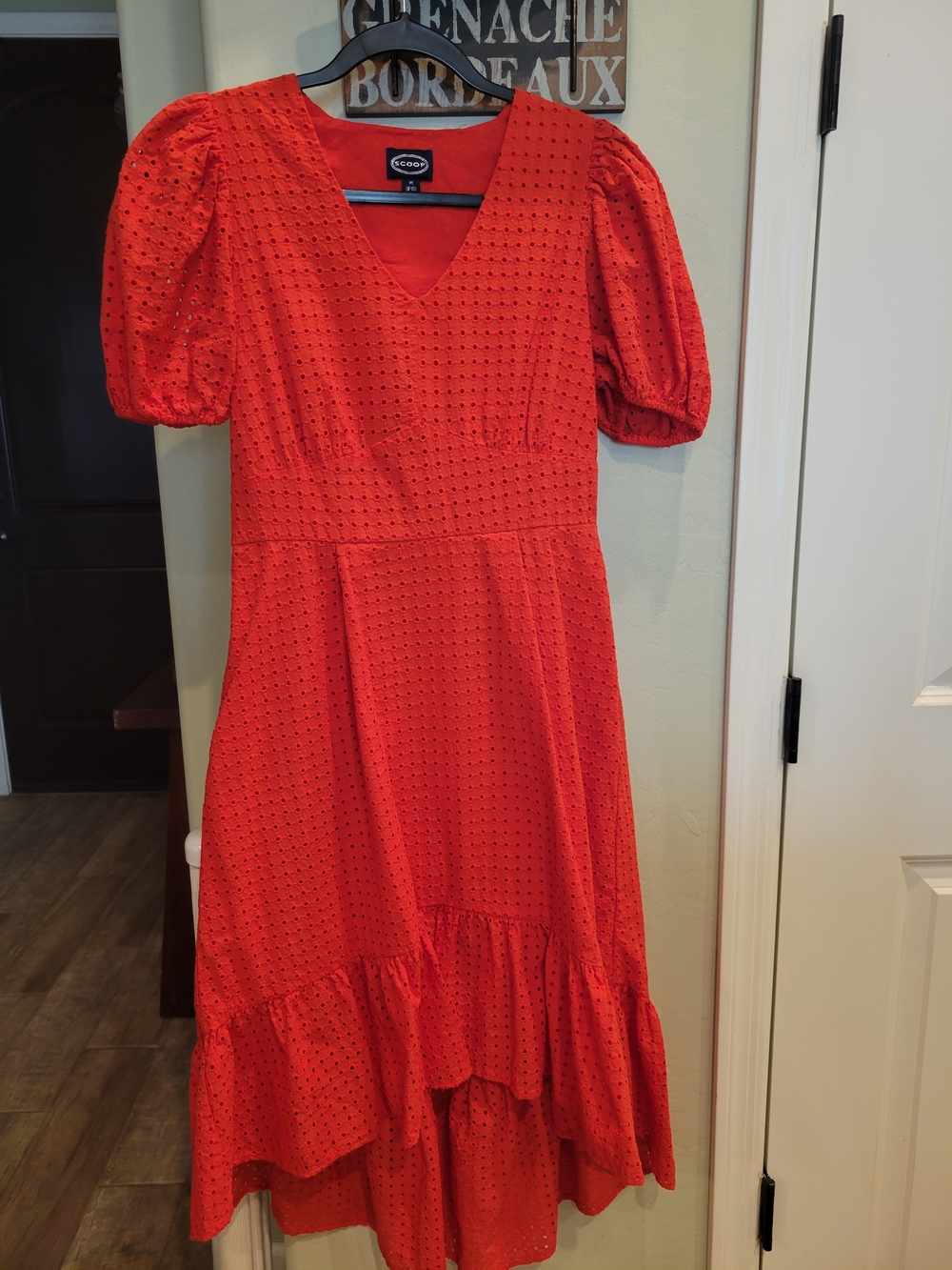 Caslon Red Eyelet Puff-Sleeve Midi Dress